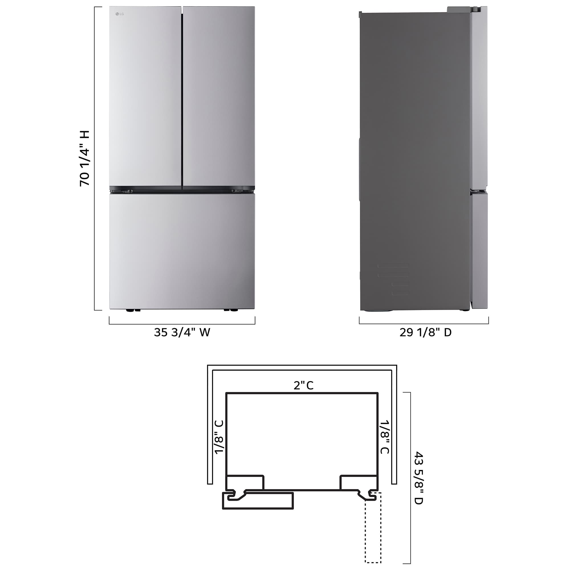 LG 36 in. 26.5 cu. ft. Smart Counter Depth French Door Refrigerator with Internal Water Dispenser - PrintProof Stainless Steel, , hires