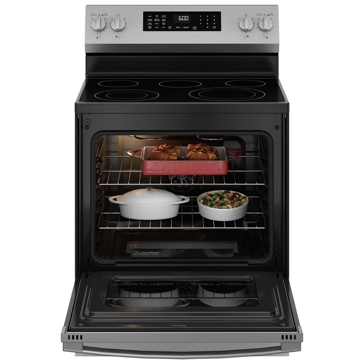GE 30 in. 5.3 cu. ft. Smart Air Fry Standard Convection Electric Range with Radiant Burners - Stainless Steel, , hires