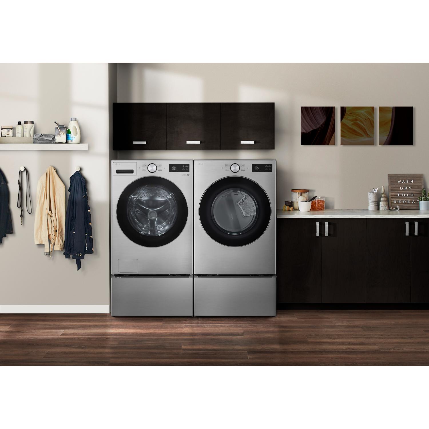 LG 27 in. 7.4 cu. ft. Smart Stackable Electric Dryer with AI Sensor Dry, TurboSteam, Sanitize & Steam Cycle - Graphite Steel, , hires
