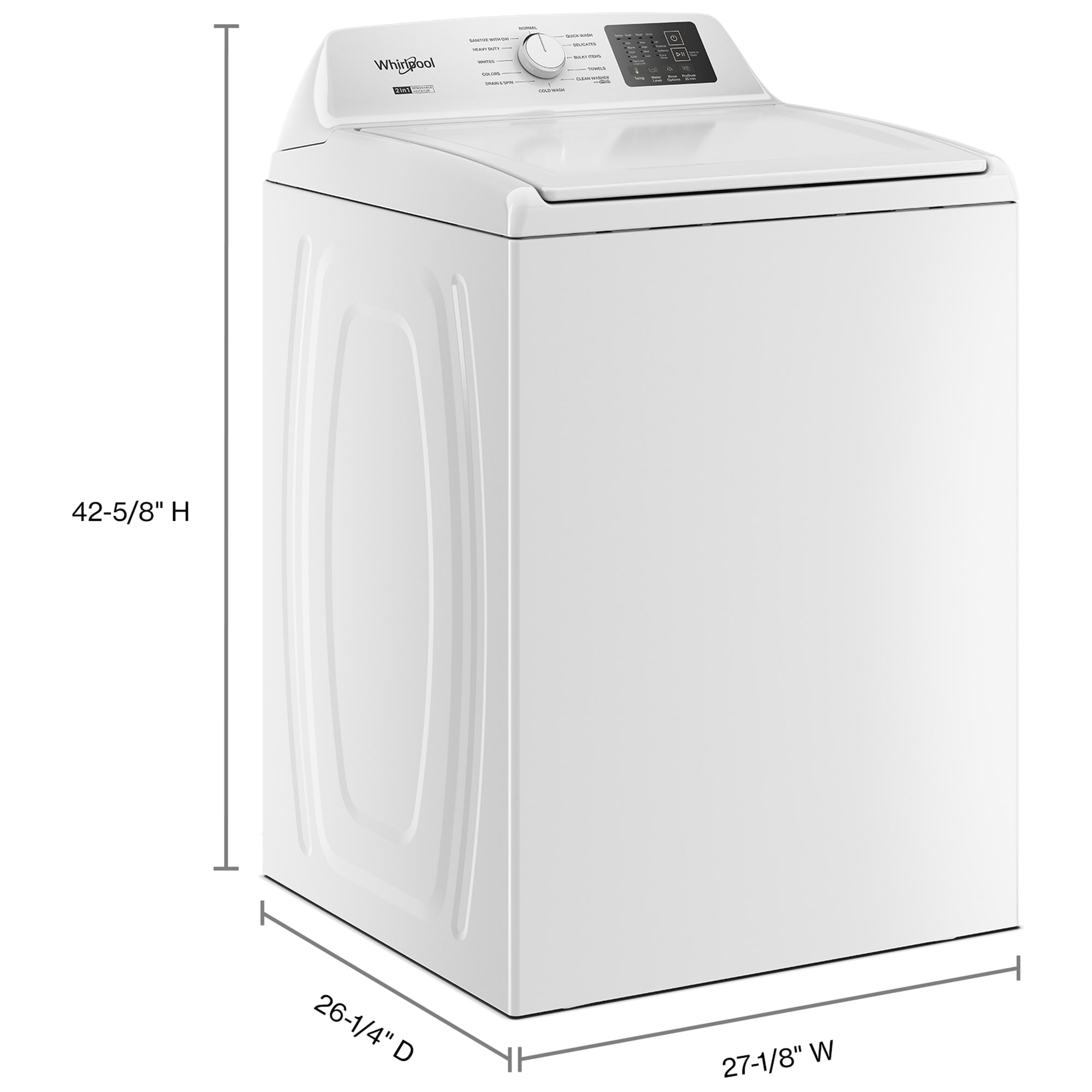 Whirlpool 27 in. 4.3 cu. ft. Top Load Washer with 2-in-1 Removable Agitator & Sanitize with Oxi - White, , hires