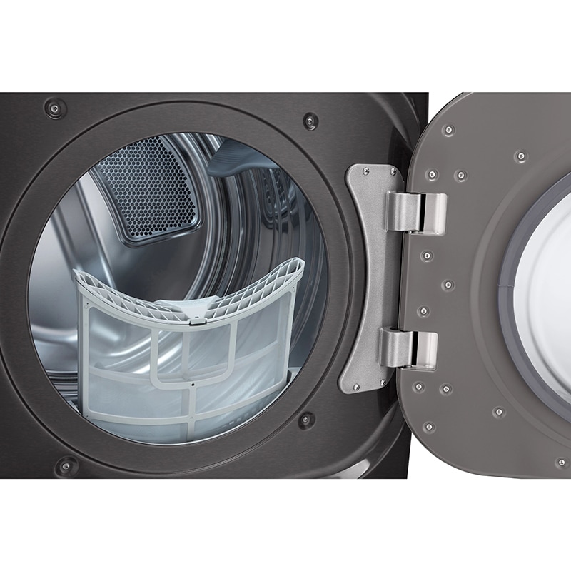 LG 29 in. 9.0 cu. ft. Smart Stackable Electric Dryer with Built-In Intelligence, TurboSteam Technology & Sensor Dry - Black Steel, Black Steel, hires