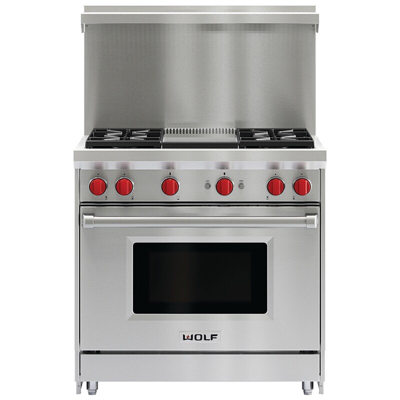 Wolf 36 in. 5.5 cu. ft. Standard Convection Gas Range with 4 Sealed Burners & Griddle - Stainless Steel, , hires