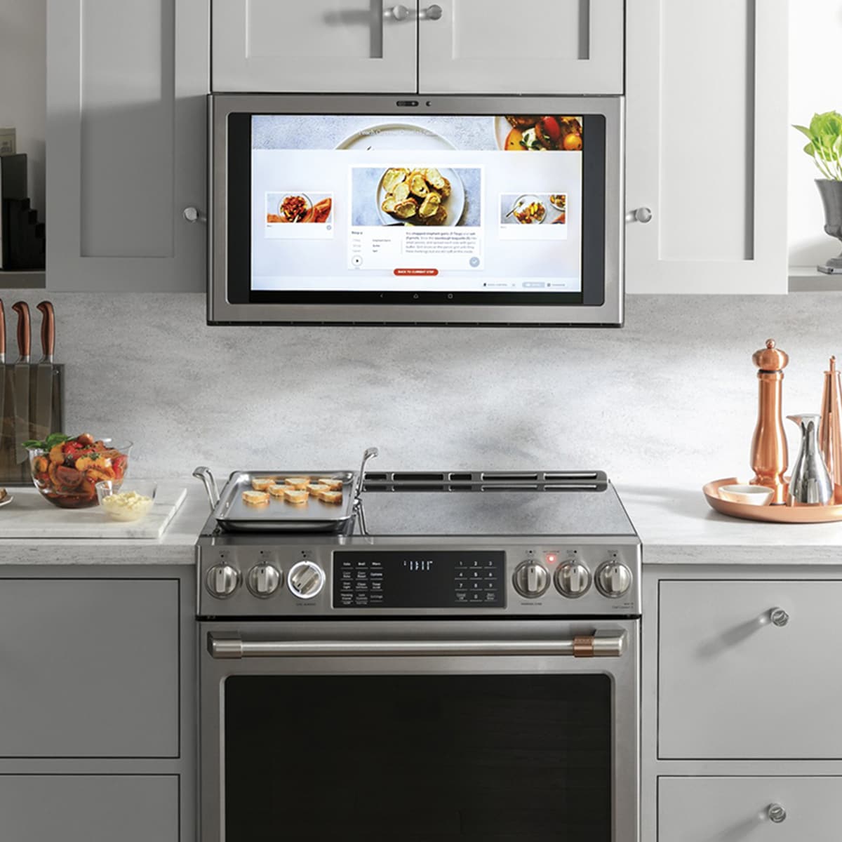 Cafe 30 in. 5.7 cu. ft. Smart Air Fry True European Convection Slide-In Electric Range with 5 Induction Burners - Stainless Steel, Stainless Steel, hires