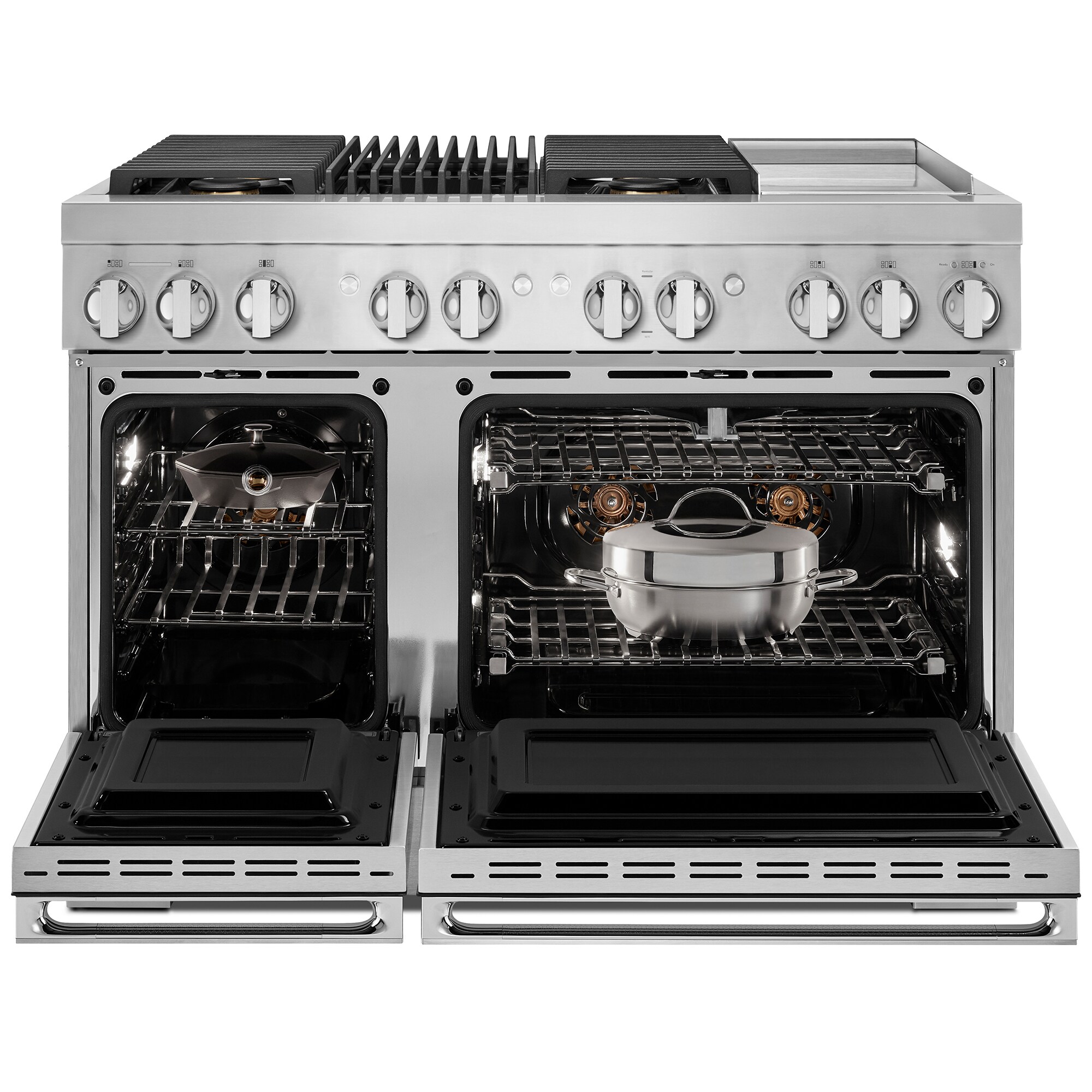 JennAir Noir Series 48 in. 6.3 cu. ft. Smart True European Convection Double Oven Dual Fuel Range with 4 Sealed Burners, Grill & Griddle - Stainless Steel, , hires