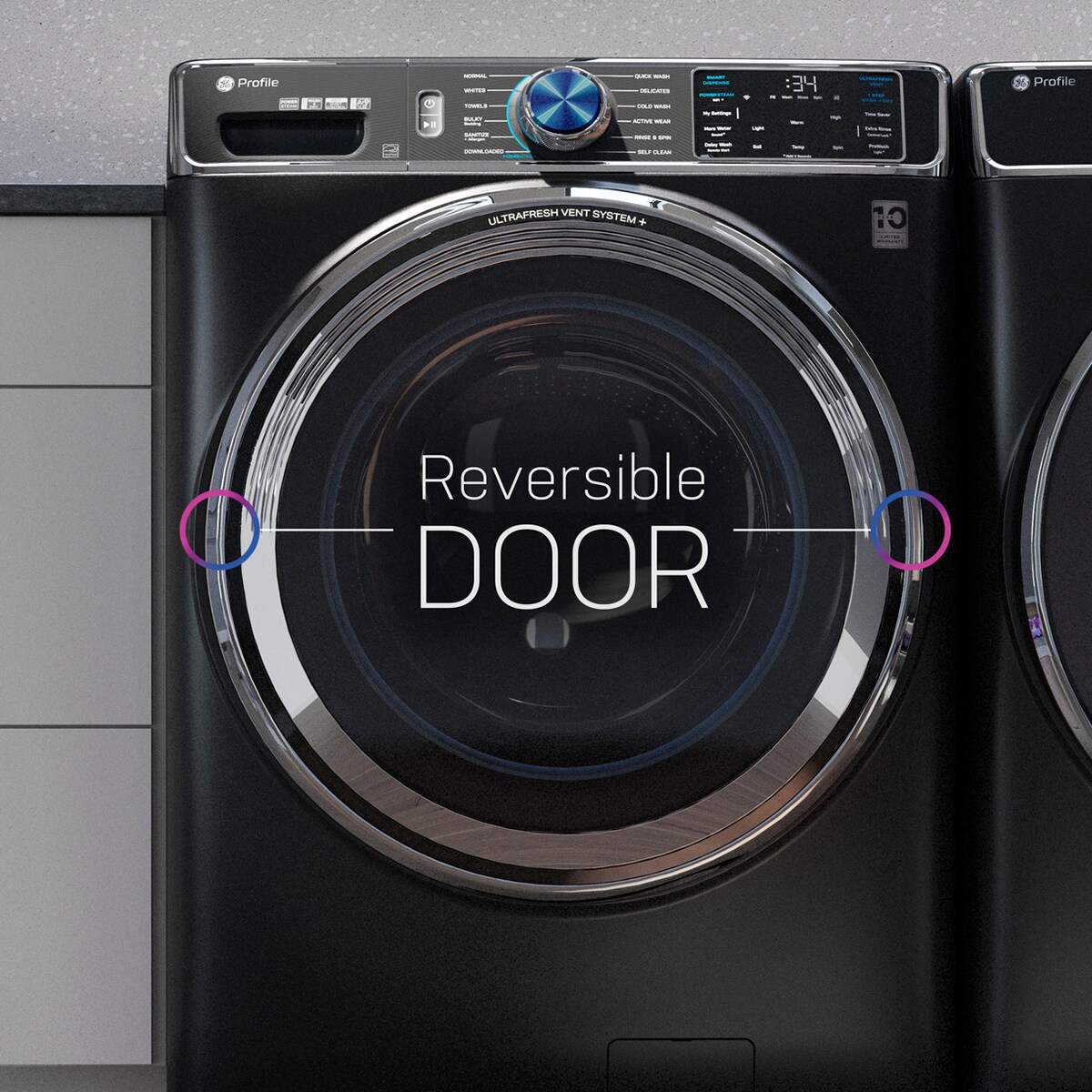 GE Profile 28 in. 7.8 cu. ft. Smart Stackable Gas Dryer with Sensor Dry, Sanitize & Steam Cycle - Sapphire Blue, Sapphire Blue, hires