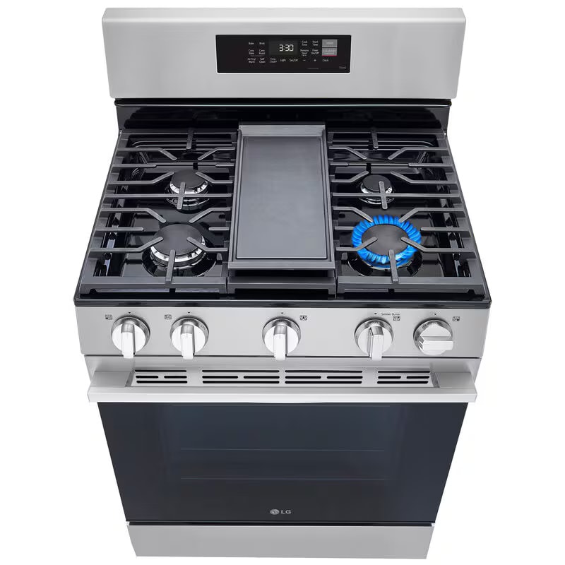 LG 30 in. 6.3 cu. ft. Smart Air Fry True European Convection Gas Range with 5 Sealed Burners & Griddle - Stainless Steel, , hires