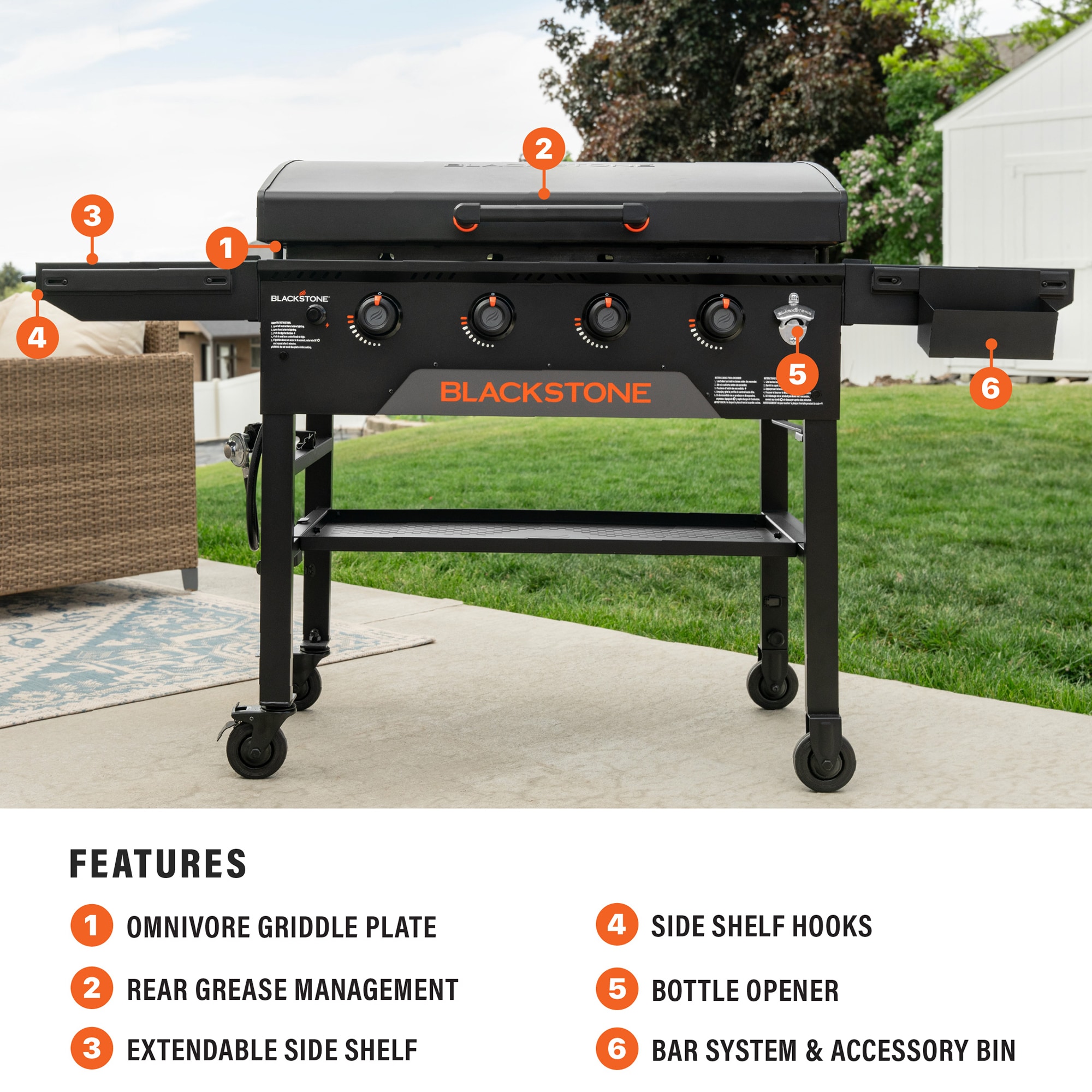 Blackstone 36 in. 4-Burner Liquid Propane Gas Flat Top Griddle with Side Tables and 768 sq. in. Cooking Surface - Black, , hires