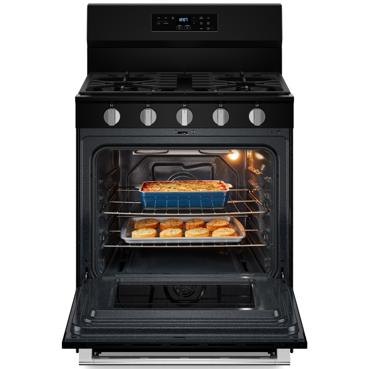 Maytag 30 in. 5 cu. ft. Air Fry Standard Convection Gas Range with 5 Sealed Burners - Black, Black, hires
