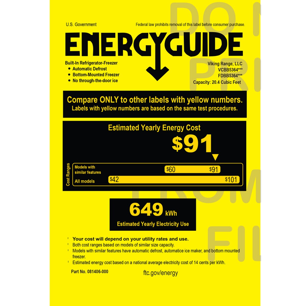 Viking 5 Series 36 in. 20.4 cu. ft. Built-In Counter Depth Bottom Freezer Refrigerator with Ice Maker - Custom Panel Ready, , hires