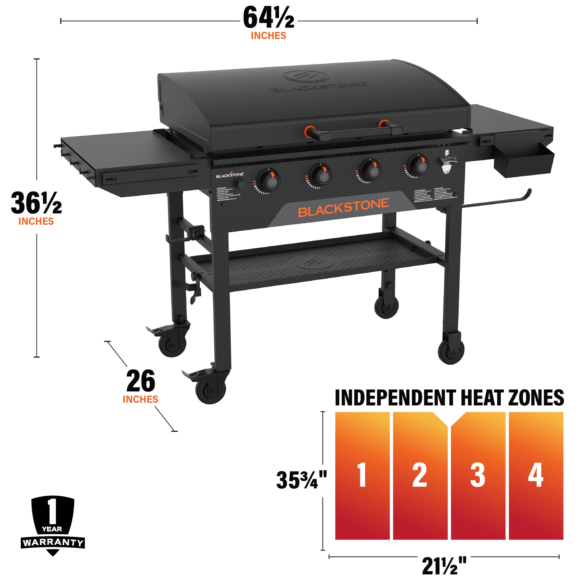 Blackstone 36 in. 4-Burner Liquid Propane Gas Flat Top Griddle with Side Tables and 768 sq. in. Cooking Surface - Black, , hires