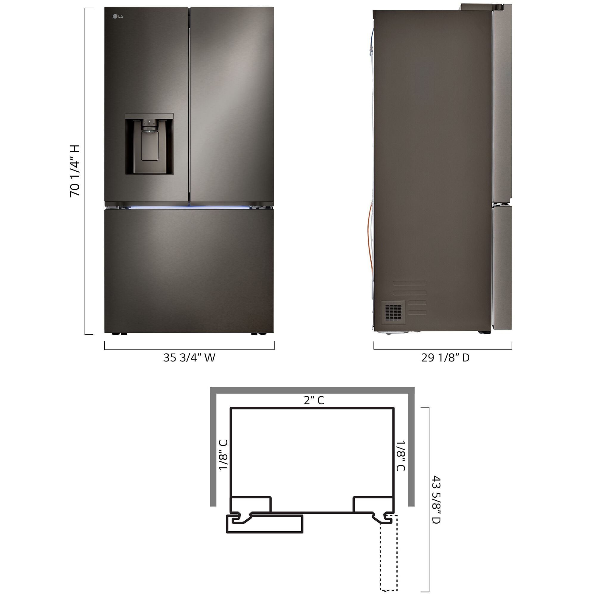 LG 36 in. 25.5 cu. ft. Smart Counter Depth French Door Refrigerator with Ice & Water Dispenser - PrintProof Black Stainless Steel, PrintProof Black Stainless Steel, hires