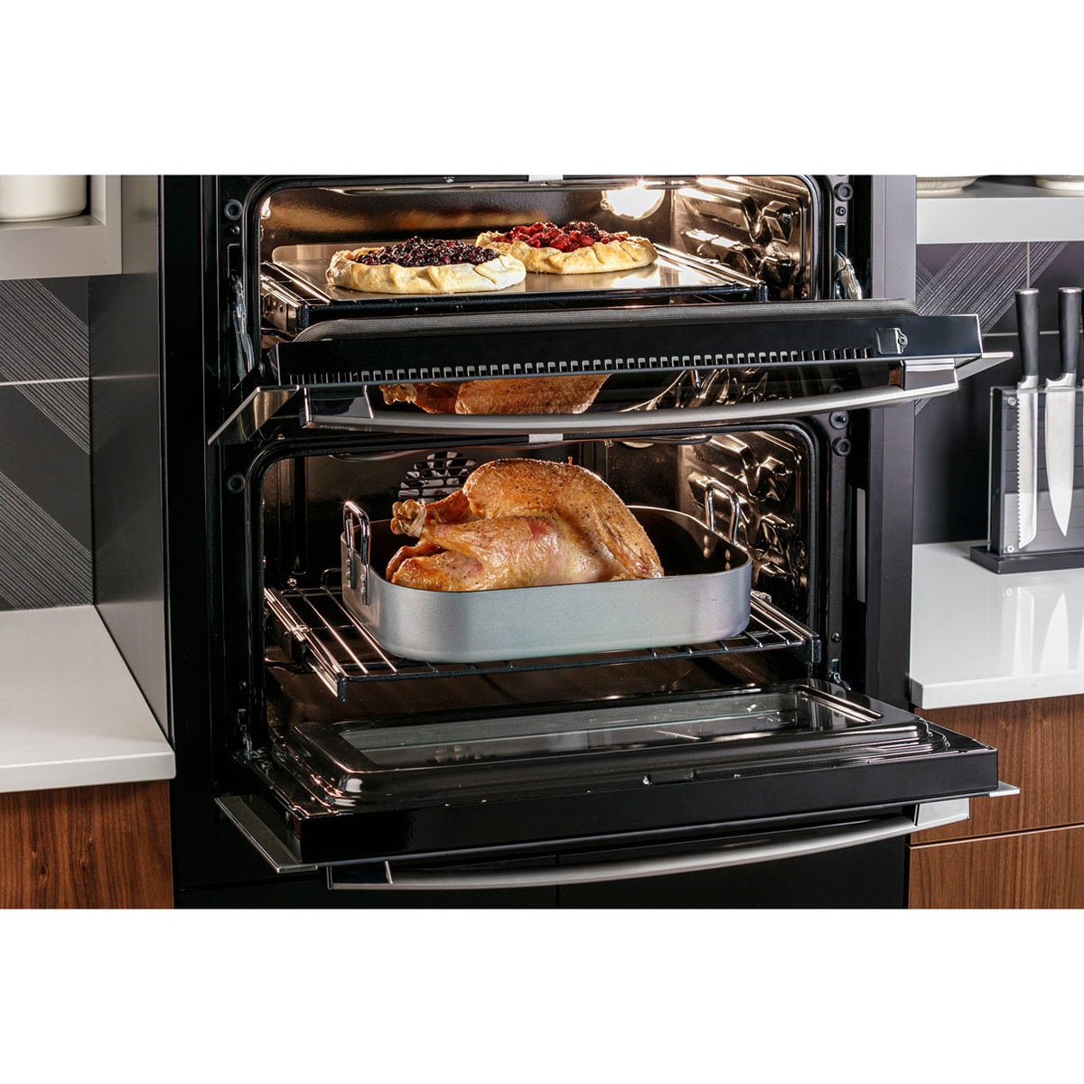 GE Profile 30 in. 5 cu. ft. Smart Front Control Electric Double Wall Oven with True European Convection - Stainless Steel, , hires