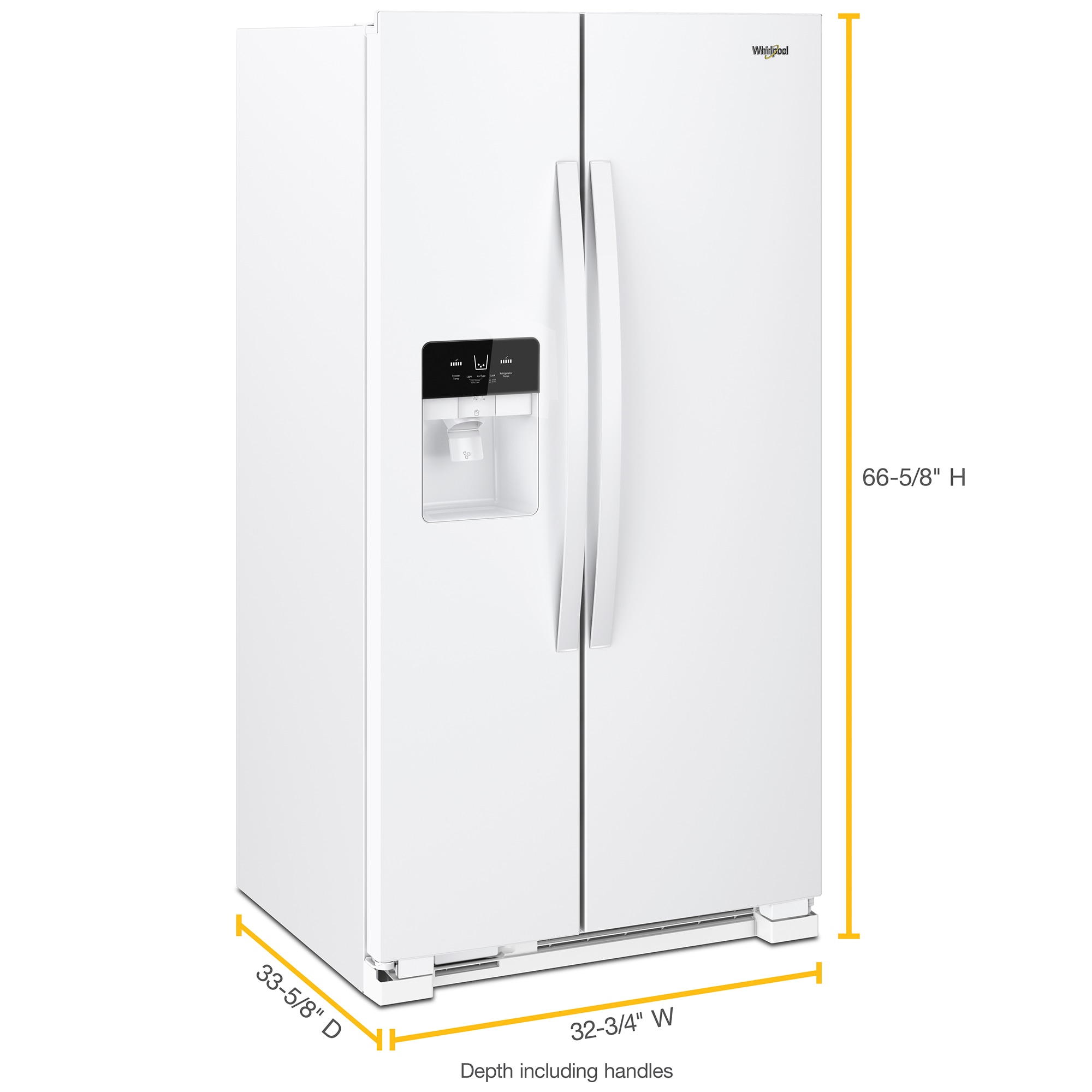 Whirlpool 33 in. 21.4 cu. ft. Side by Side Refrigerator with Ice & Water Dispenser - White, White, hires