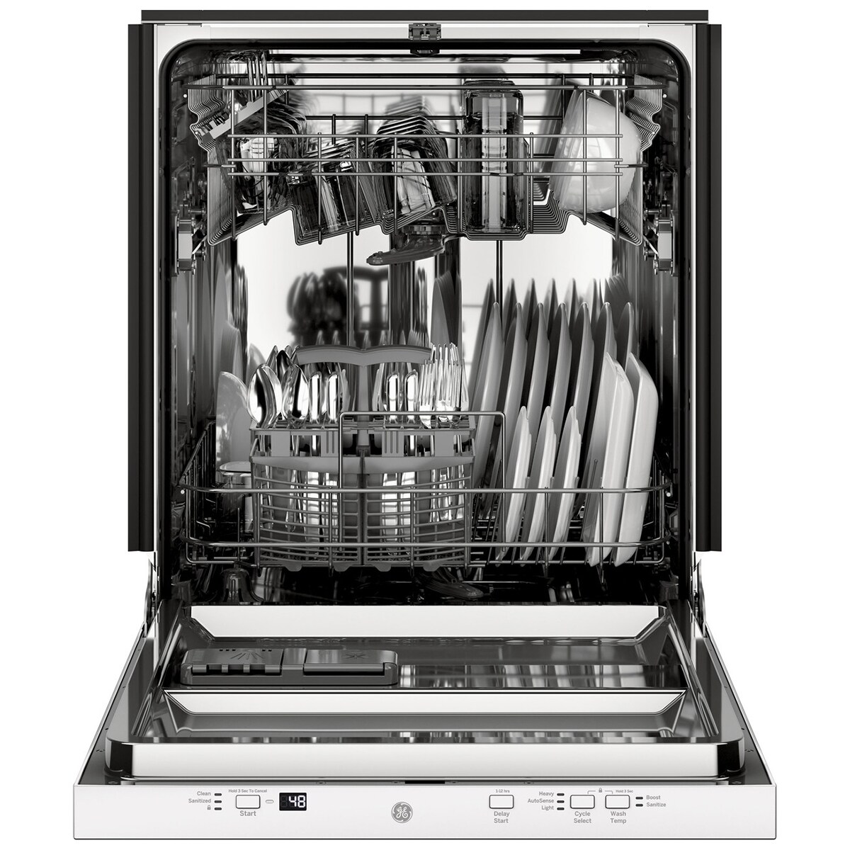 GE 24 in. Top Control Flush-Mount Dishwasher with 51 dBa Sound Level & Condensate Dry - White, , hires