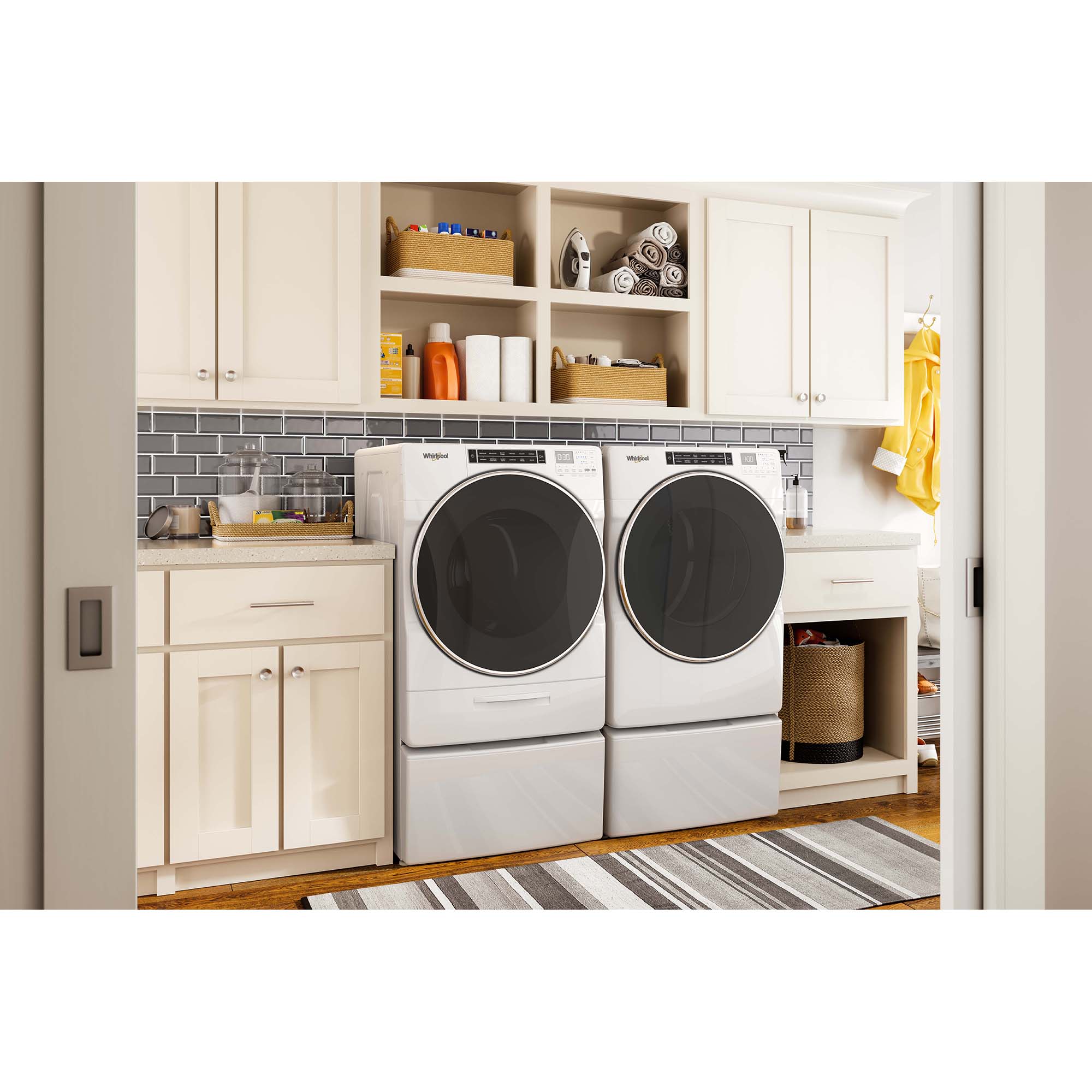Whirlpool 27 in. 5.0 cu. ft. Stackable Front Load Washer with Sanitize Cycle, Steam Wash & Load-&-Go XL Dispenser - White, , hires