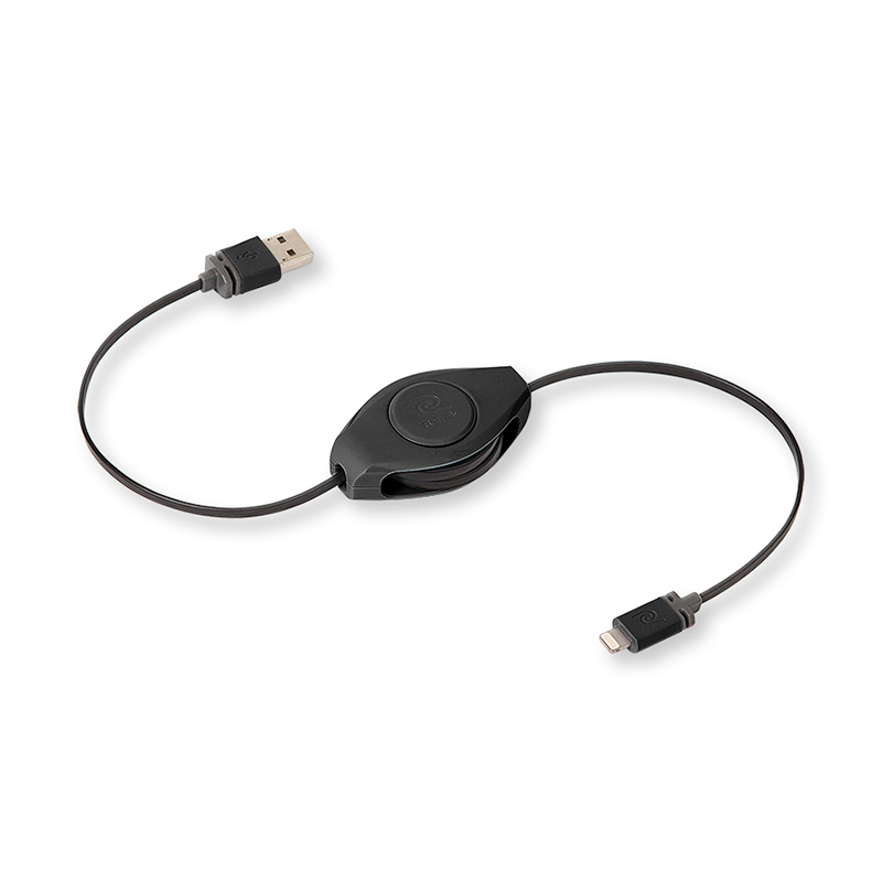 Retrak USBA to lightning 3ft Retractable Cable  Black Cellphone Adapters  Cables  ETLTUSBLK  PC Richard  Son