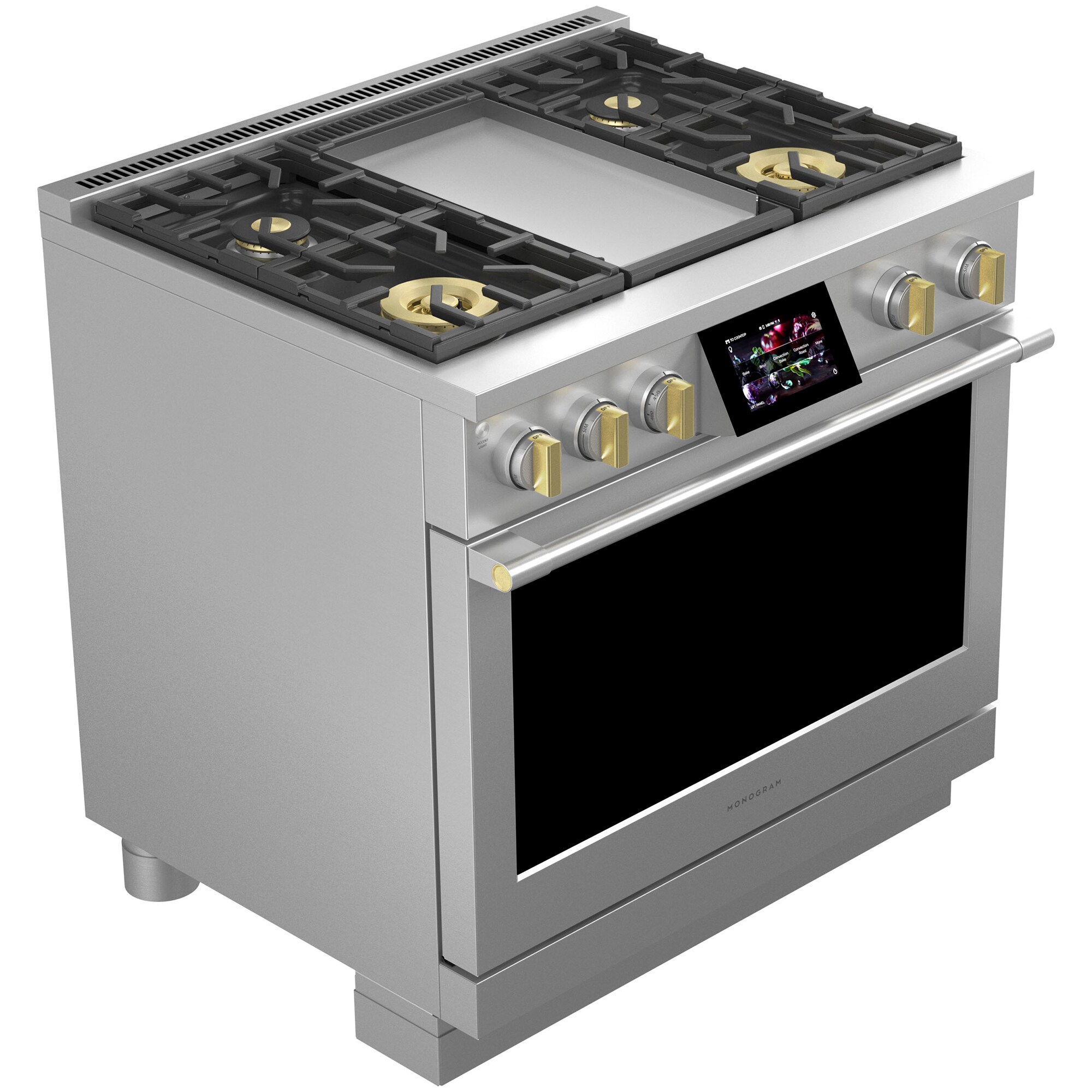 Monogram Statement Series 36 in. 5.7 cu. ft. Smart Air Fry True European Convection Dual Fuel Range with 4 Sealed Burners & Griddle - Stainless Steel, , hires