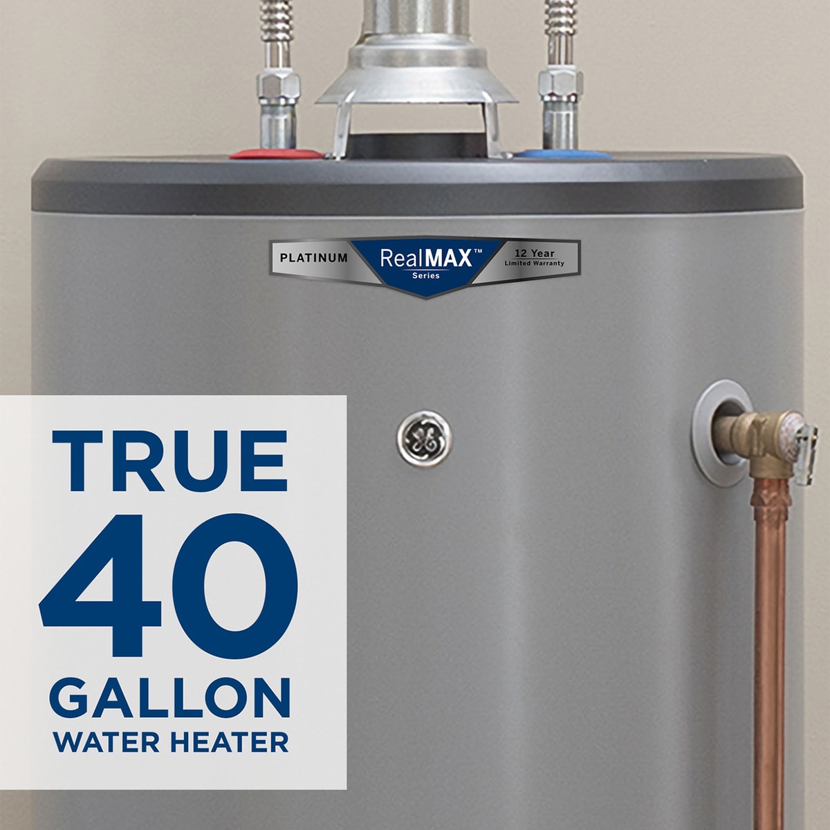 GE RealMax Platinum Natural Gas 40 Gallon Short Water Heater with 12-Year Parts Warranty, , hires