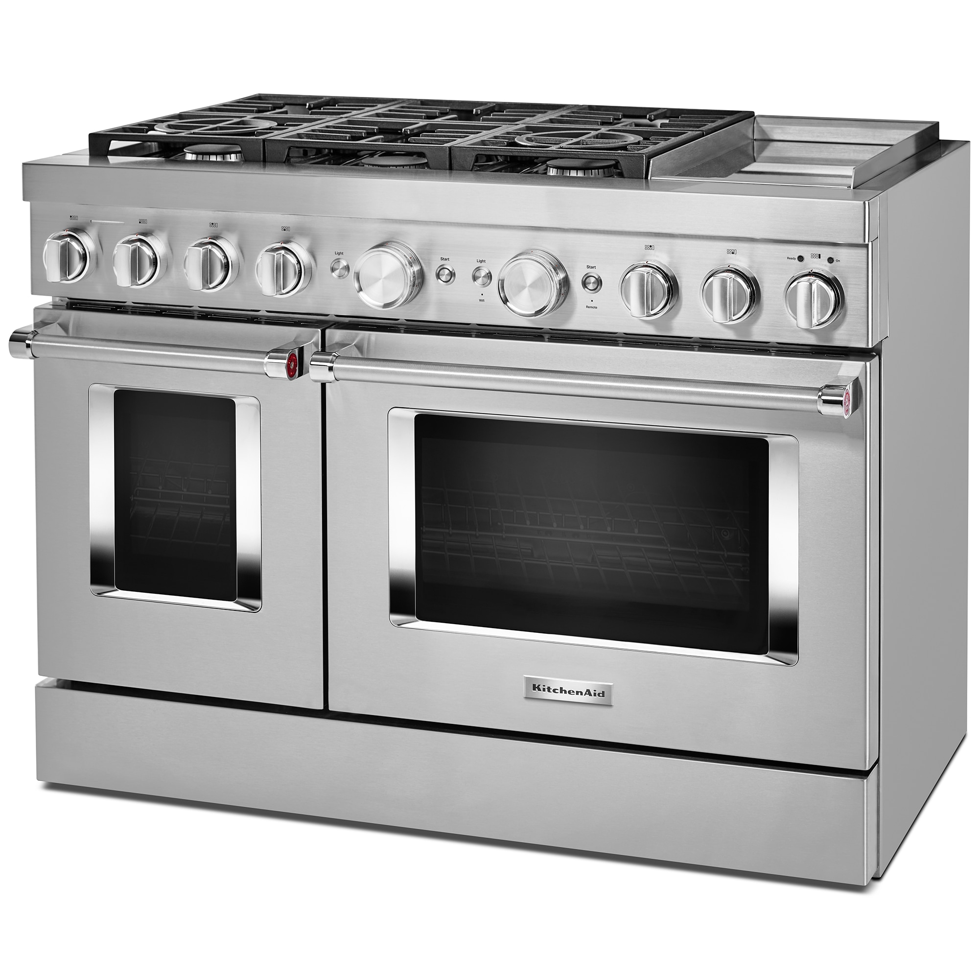 KitchenAid Commercial-Style 48 in. 6.3 cu. ft. Smart True European Convection Double Oven Dual Fuel Range with 6 Sealed Burners & Griddle - Stainless Steel, , hires