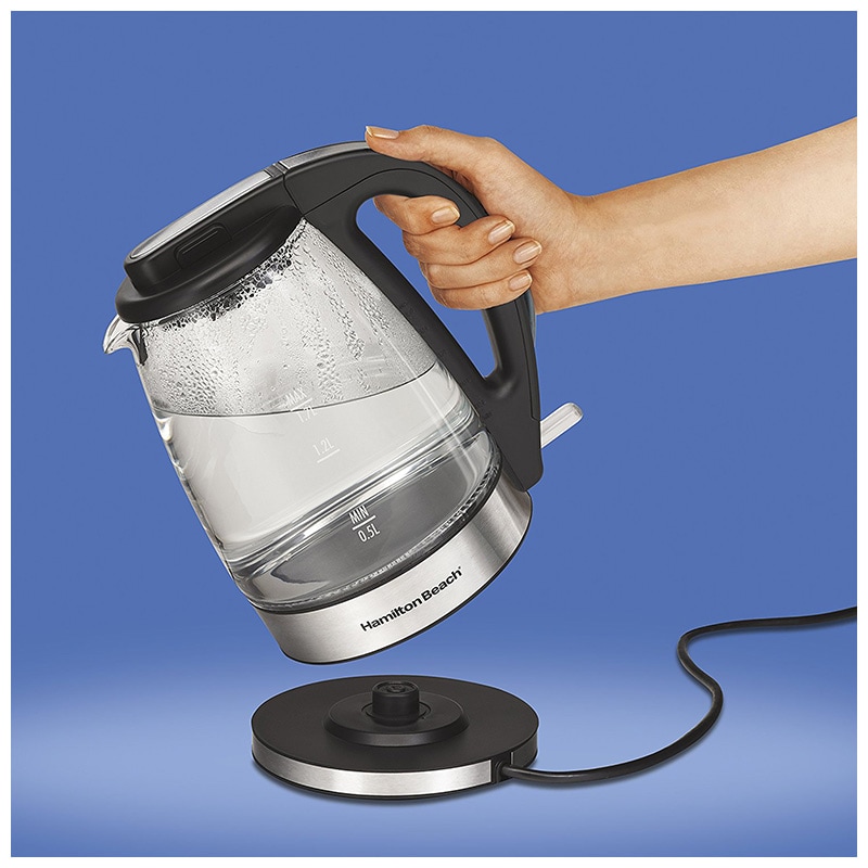 Hamilton Beach 1.7-Liter Electric Glass Kettle - Stainless Steel, , hires