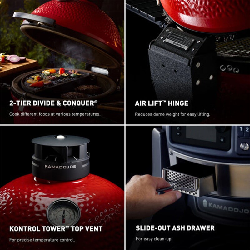 Kamado Joe Big Joe Konnected Joe Charcoal Grill & Smoker with Push-Button Ignition System - Red, , hires