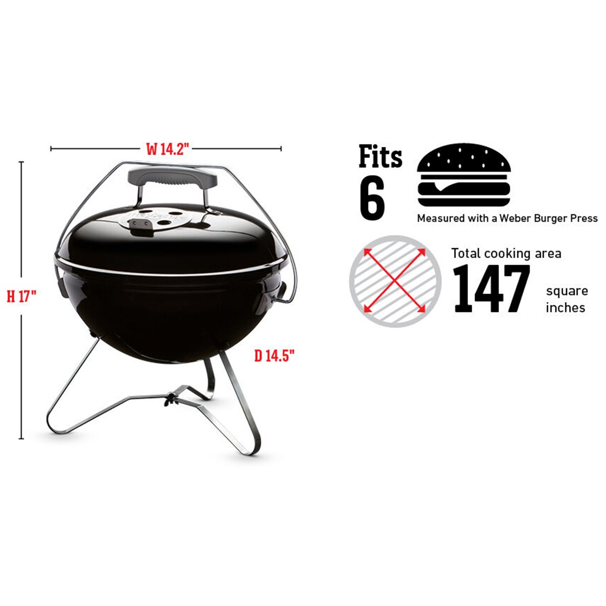 Weber Smokey Joe 14 in. Portable Charcoal Grill - Black, , hires