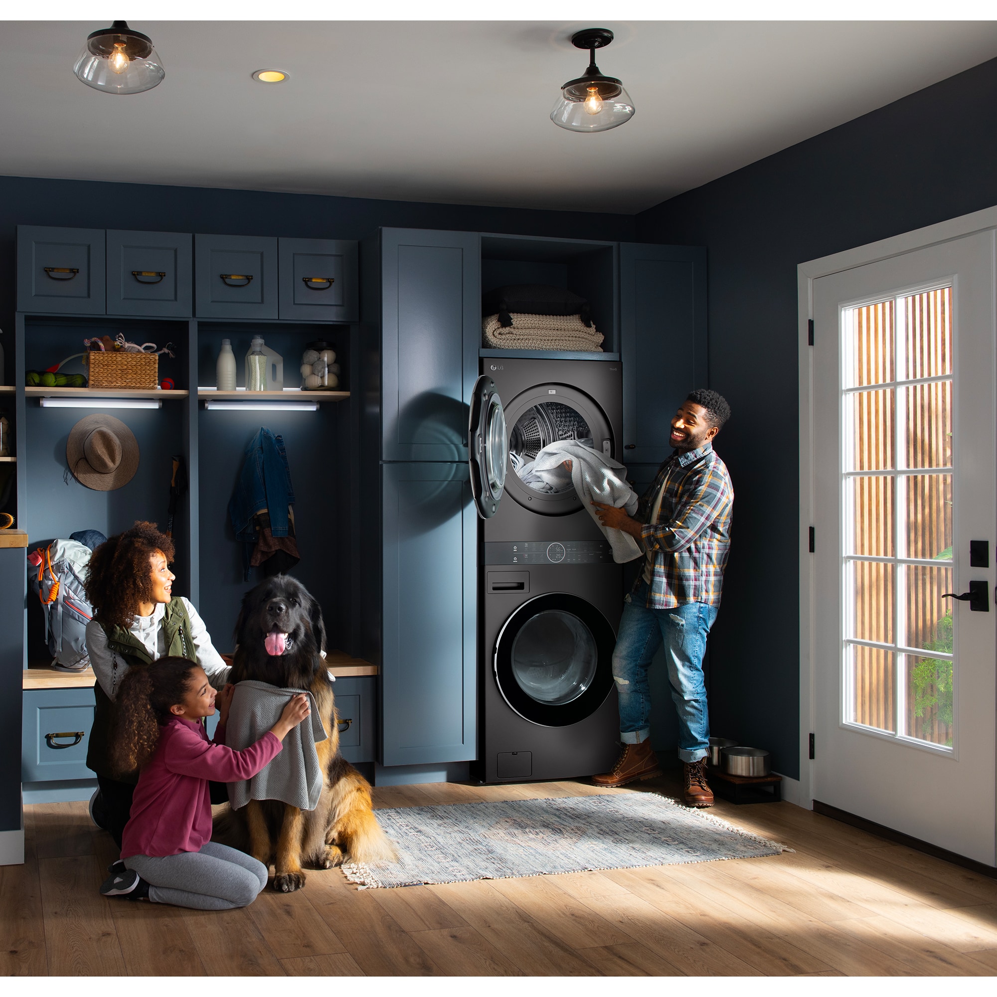 LG 27 in. 5.0 cu. ft. Smart Electric Front Load Ventless WashTower with Heat Pump, Center Control, AI Sensor Dry, Sanitize & Steam Cycle - Black Steel, , hires