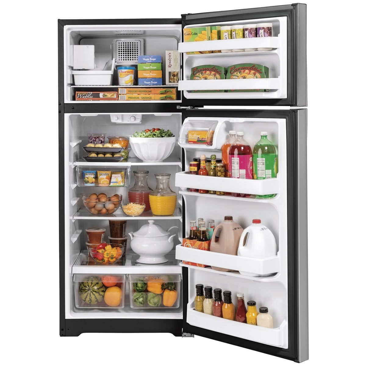 GE 28 in. 17.5 cu. ft. Top Freezer Refrigerator with Ice Maker - Stainless Steel, Stainless Steel, hires