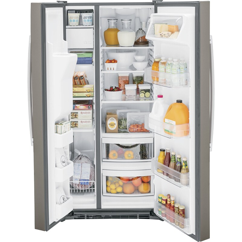 GE 33 in. 23 cu. ft. Side by Side Refrigerator with Ice & Water Dispenser - Fingerprint Resistant Slate, , hires