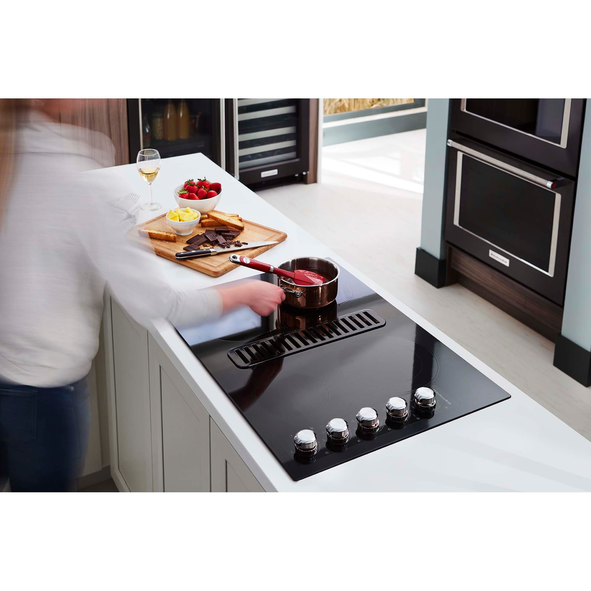 KitchenAid 30 in. 4-Burner Electric Cooktop with Downdraft, Simmer Burner & Power Burner - Black, , hires