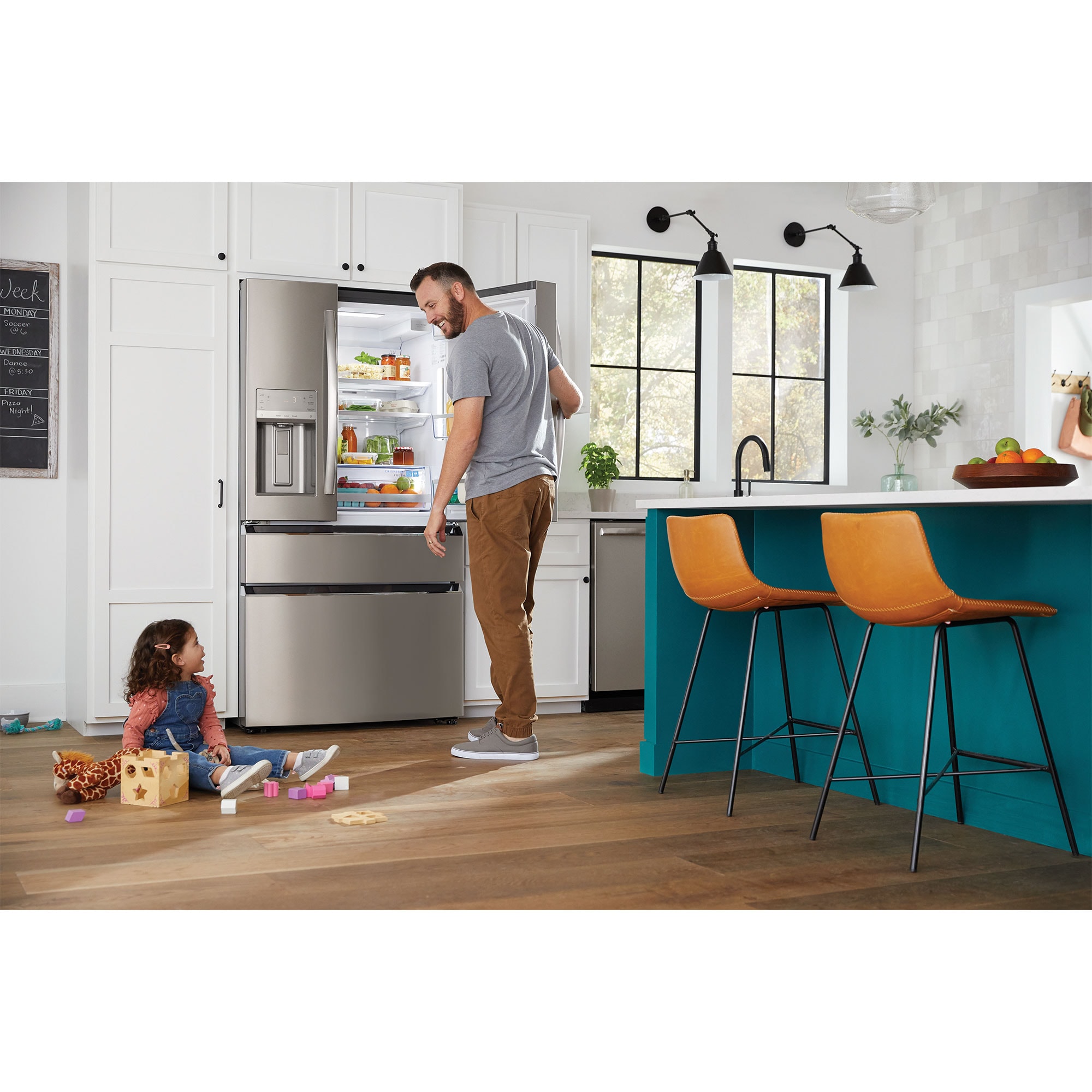 Frigidaire Gallery 36 in. 21.5 cu. ft. Counter Depth 4-Door French Door Refrigerator with External Ice & Water Dispenser and Custom-Flex Temp Drawer - Stainless Steel, Stainless Steel, hires