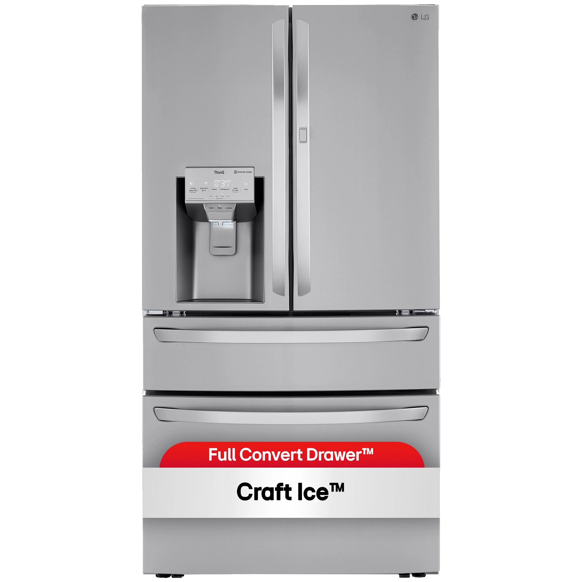 LG 36 in. 22.5 cu. ft. Smart Counter Depth 4-Door French Door Refrigerator with Ice & Water Dispenser - PrintProof Stainless Steel, PrintProof Stainless Steel, hires
