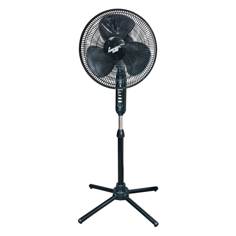 Comfort Zone 16 in. Oscillating Pedestal Fan with 3 Speed Settings & Adjustable Height - Black, , hires
