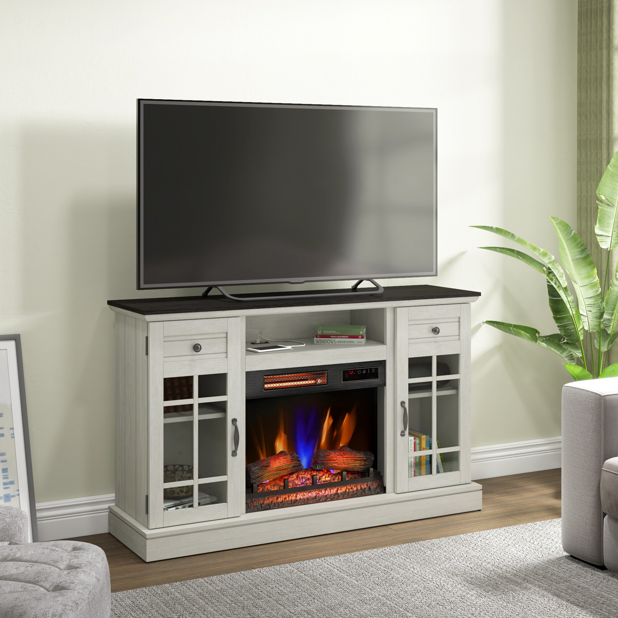 Bell'O Madeline TV Stand with Infrared Quartz Electric Fireplace - Fairfax Oak, , hires