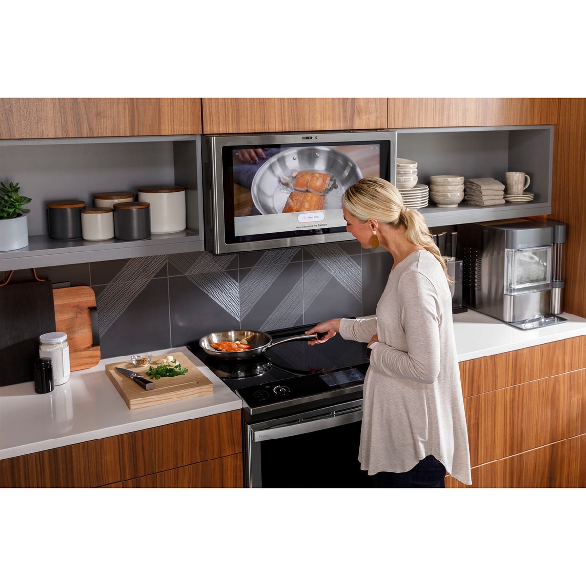 GE Profile 30 in. 5.3 cu. ft. Smart Air Fry True European Convection Slide-In Electric Range with 5 Induction Burners - Stainless Steel, , hires