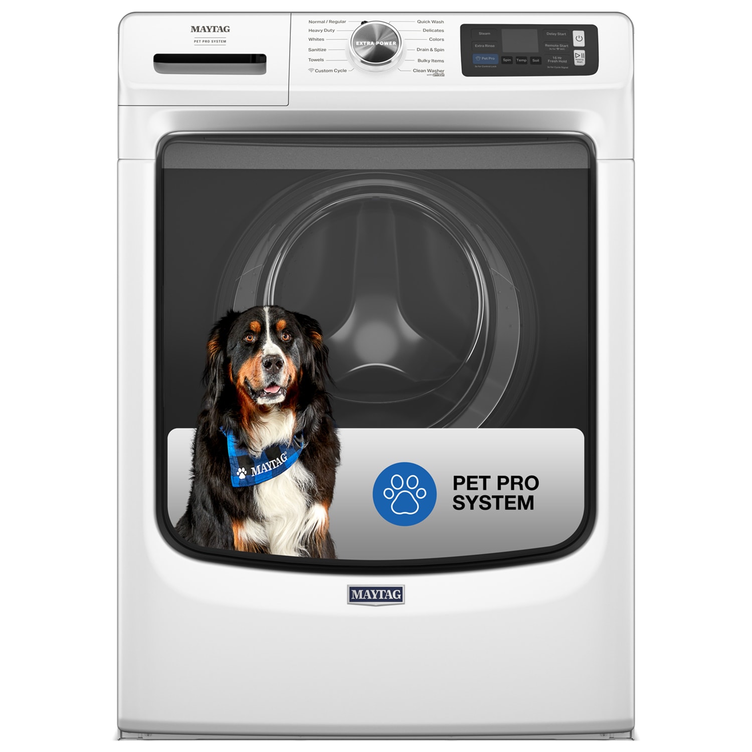 Maytag Pet Pro 27 in. 5.0 cu. ft. Smart Stackable Front Load Washer with Sanitize & Steam Cycle - White, White, hires