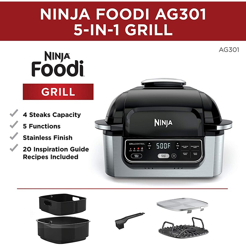 Ninja Foodi 5in1 Indoor Electric Grill with 4qt. Air Fryer P.C