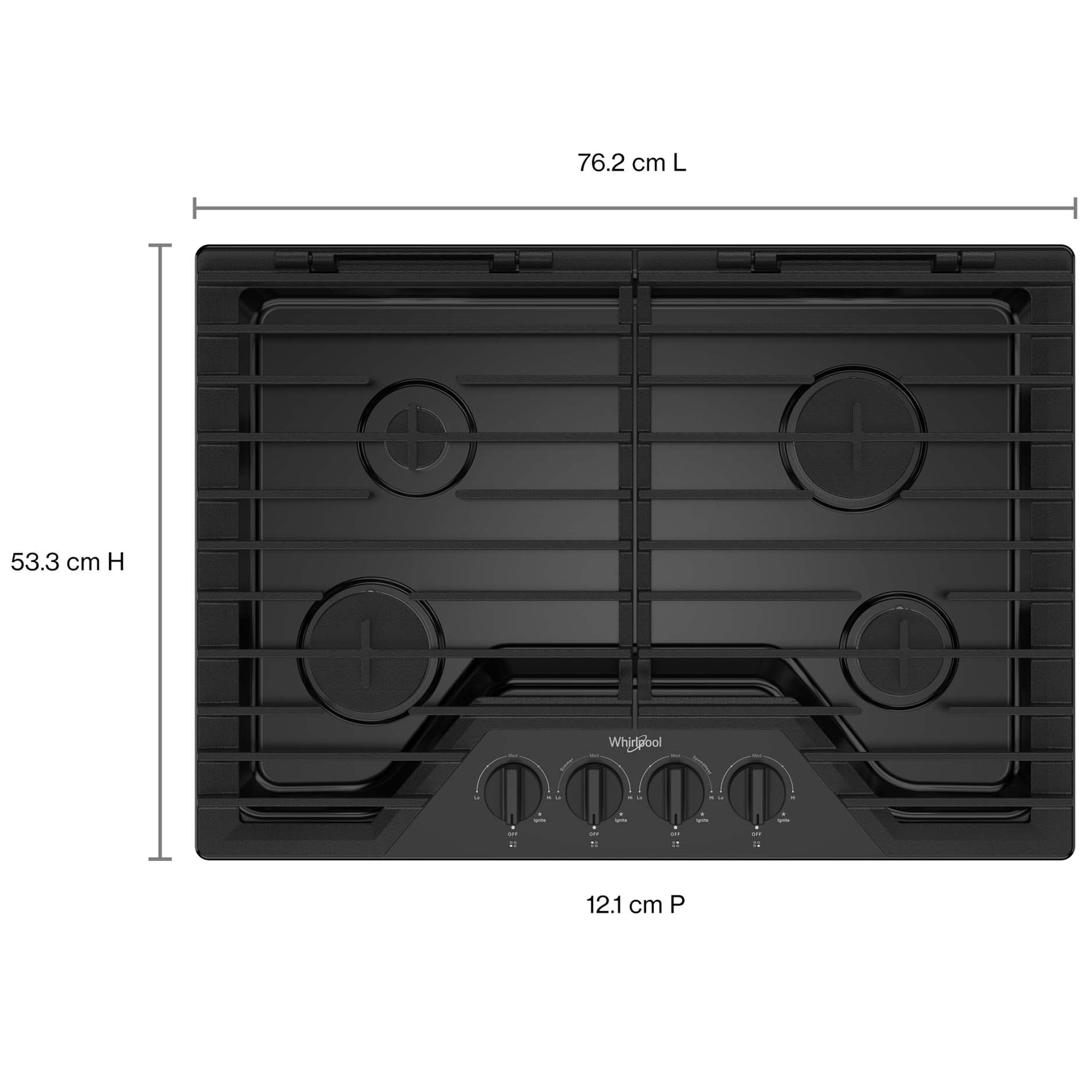 Whirlpool 30 in. 4-Burner Natural Gas Cooktop with Simmer Burner & Power Burner - Black, Black, hires