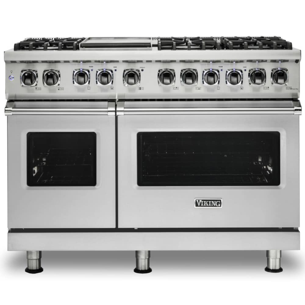 Viking 5 Series 48 in. 7.3 cu. ft. True European Convection Double Oven Dual Fuel Range with 6 Sealed Burners & Griddle - Stainless Steel, Stainless Steel, hires