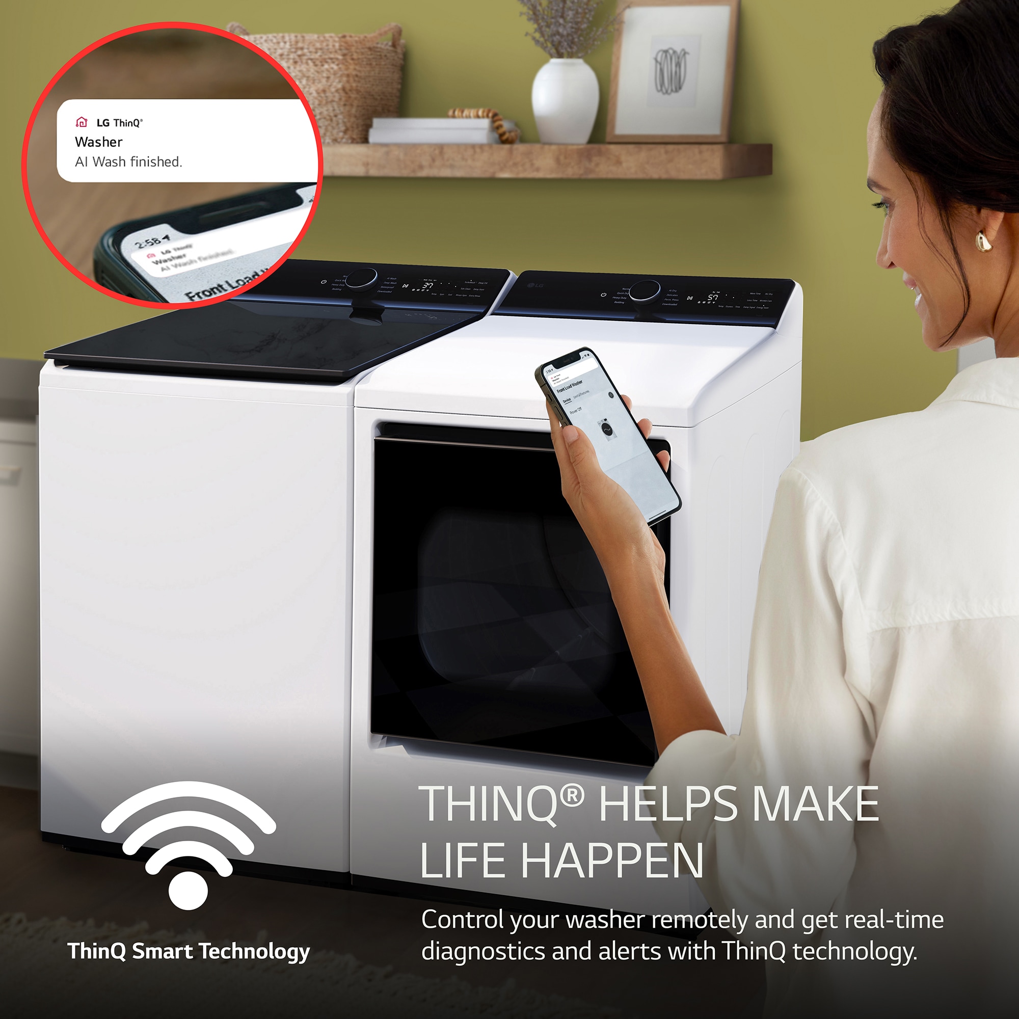 LG 27 in. 5.3 cu. ft. Smart Top Load Washer with Agitator, TurboWash3D Technology & AI Sensing - Alpine White, Alpine White, hires