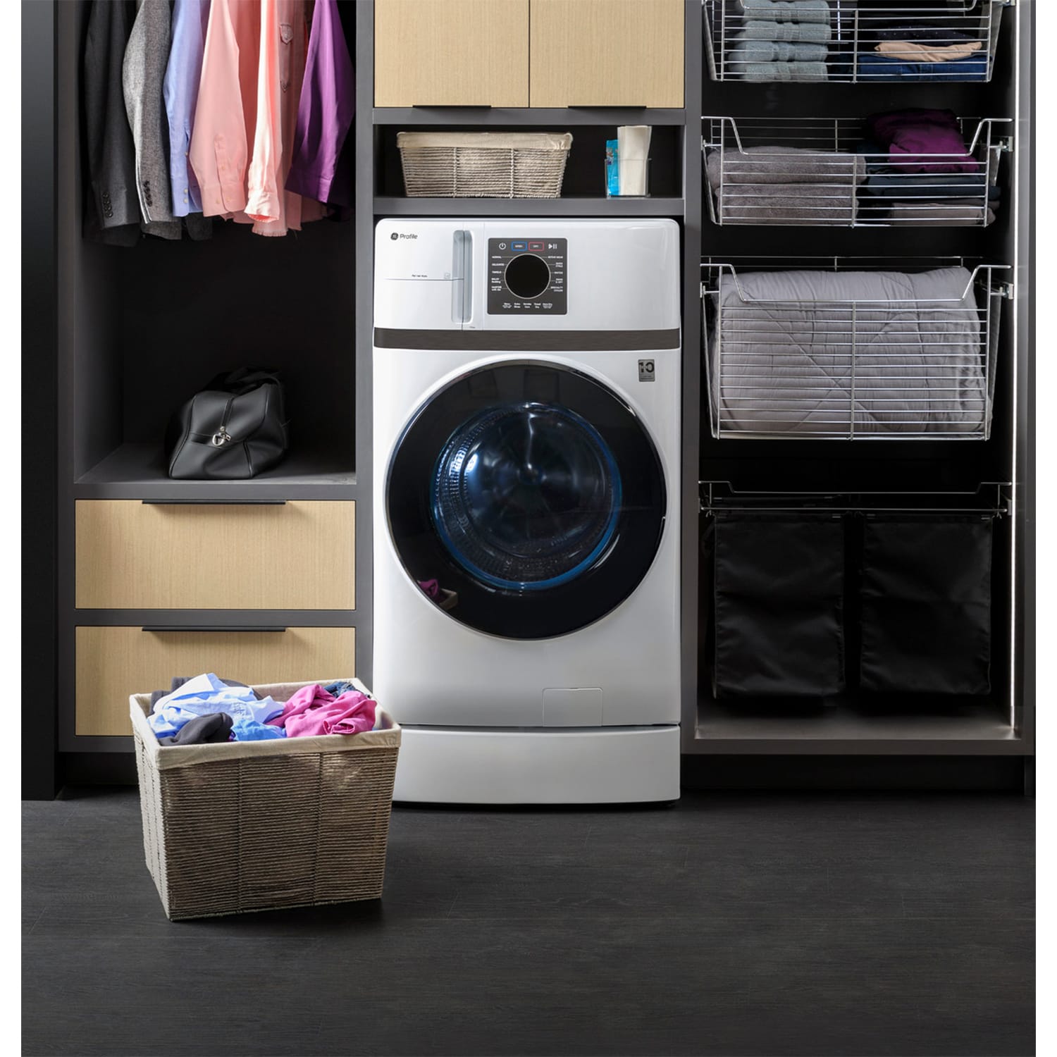 GE Profile 28 in. 4.6 cu. ft. Smart Electric Front Load Ventless All-in-One Combo with Heat Pump, Sensor Dry, Sanitize & Steam Cycle - White, , hires