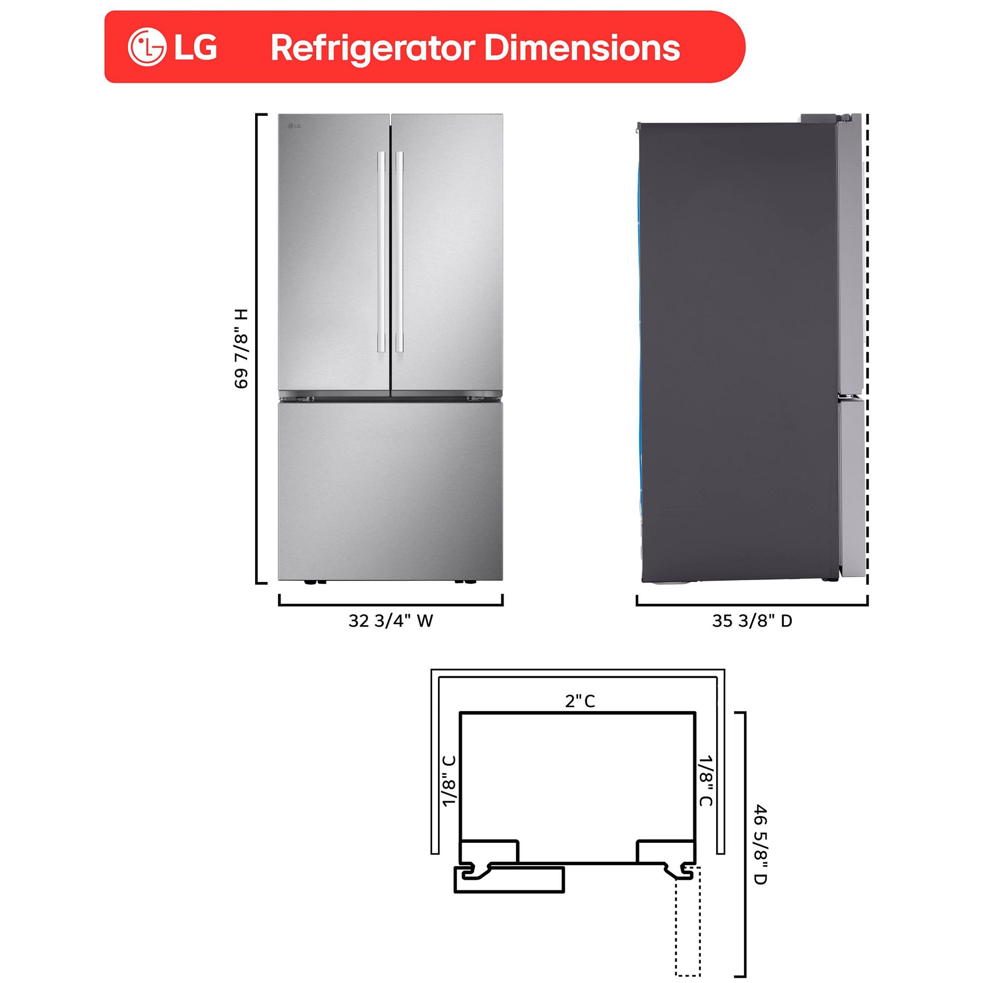 LG 33 in. 25.1 cu. ft. Smart French Door Refrigerator with Ice Maker - PrintProof Stainless Steel, , hires