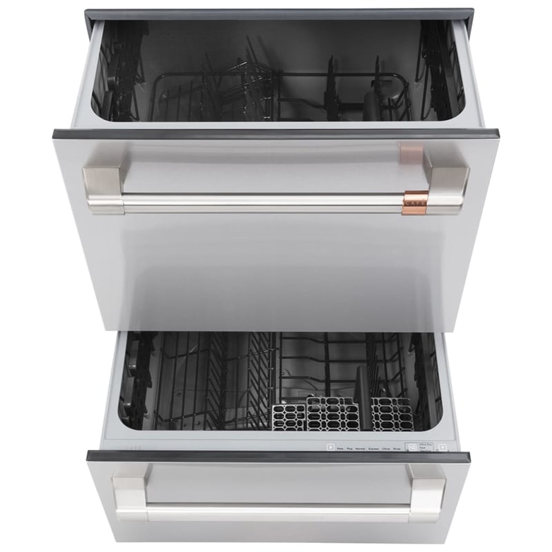Cafe 24 in. Double Drawer with Top Control & 49 dBa Sound Level - Stainless Steel, Stainless Steel, hires