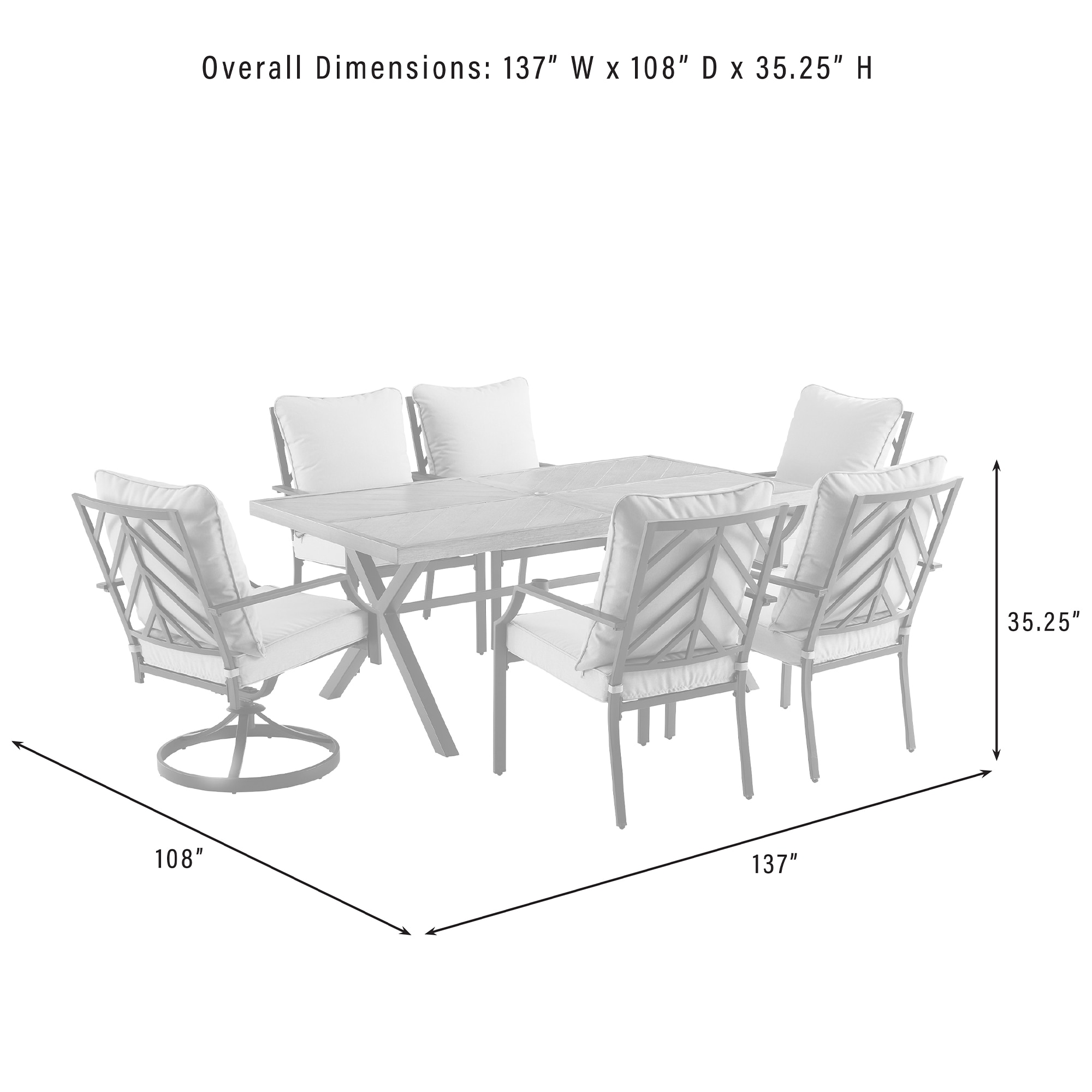 Crosley Otto 7-Piece Outdoor Dining Set Matte Black with Faux Wood Top and Two Swivel Chairs, , hires