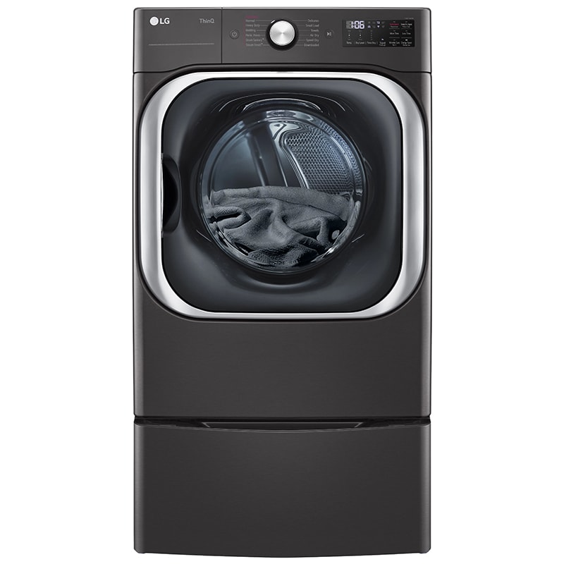 LG 29 in. 9.0 cu. ft. Smart Stackable Electric Dryer with Built-In Intelligence, TurboSteam Technology & Sensor Dry - Black Steel, Black Steel, hires
