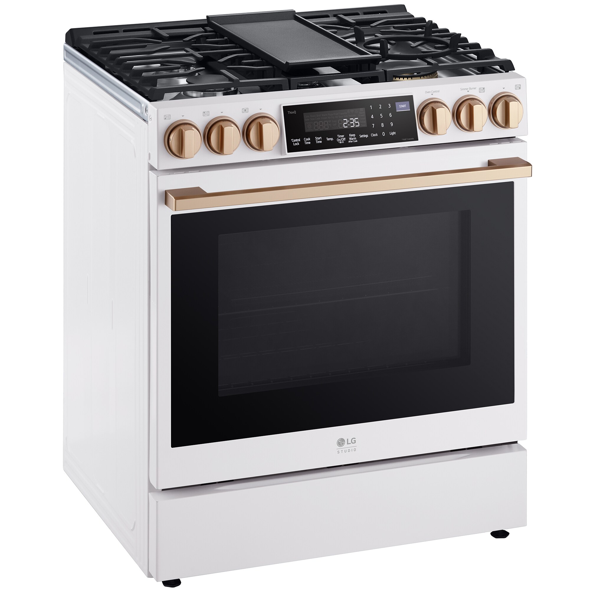 LG Studio 30 in. 6.3 cu. ft. Smart Air Fry True European Convection Slide-In Gas Range with 5 Sealed Burners & Griddle - Essence White, , hires
