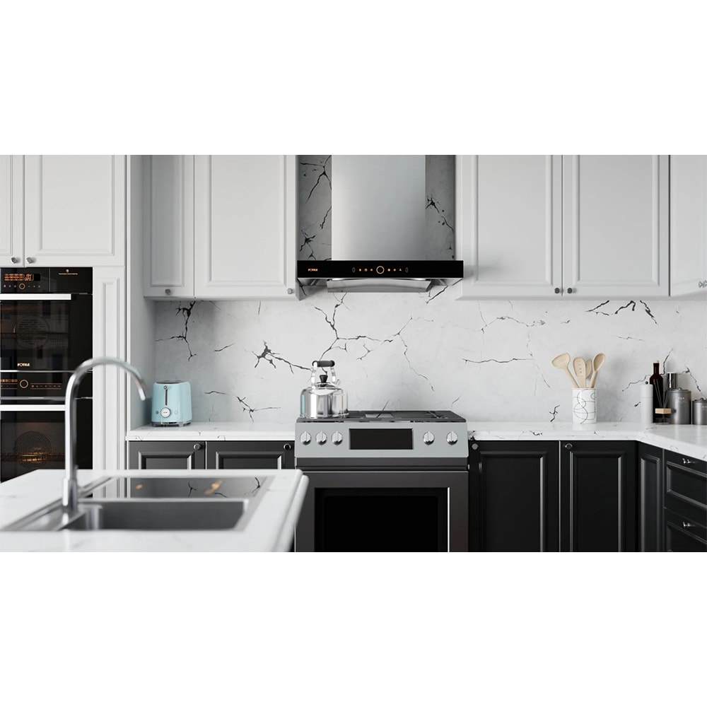 Fotile 30 in. Perimeter Series Chimney Style Range Hood with 4 Speed Settings, 1200 CFM & 2 LED Lights - Black, , hires