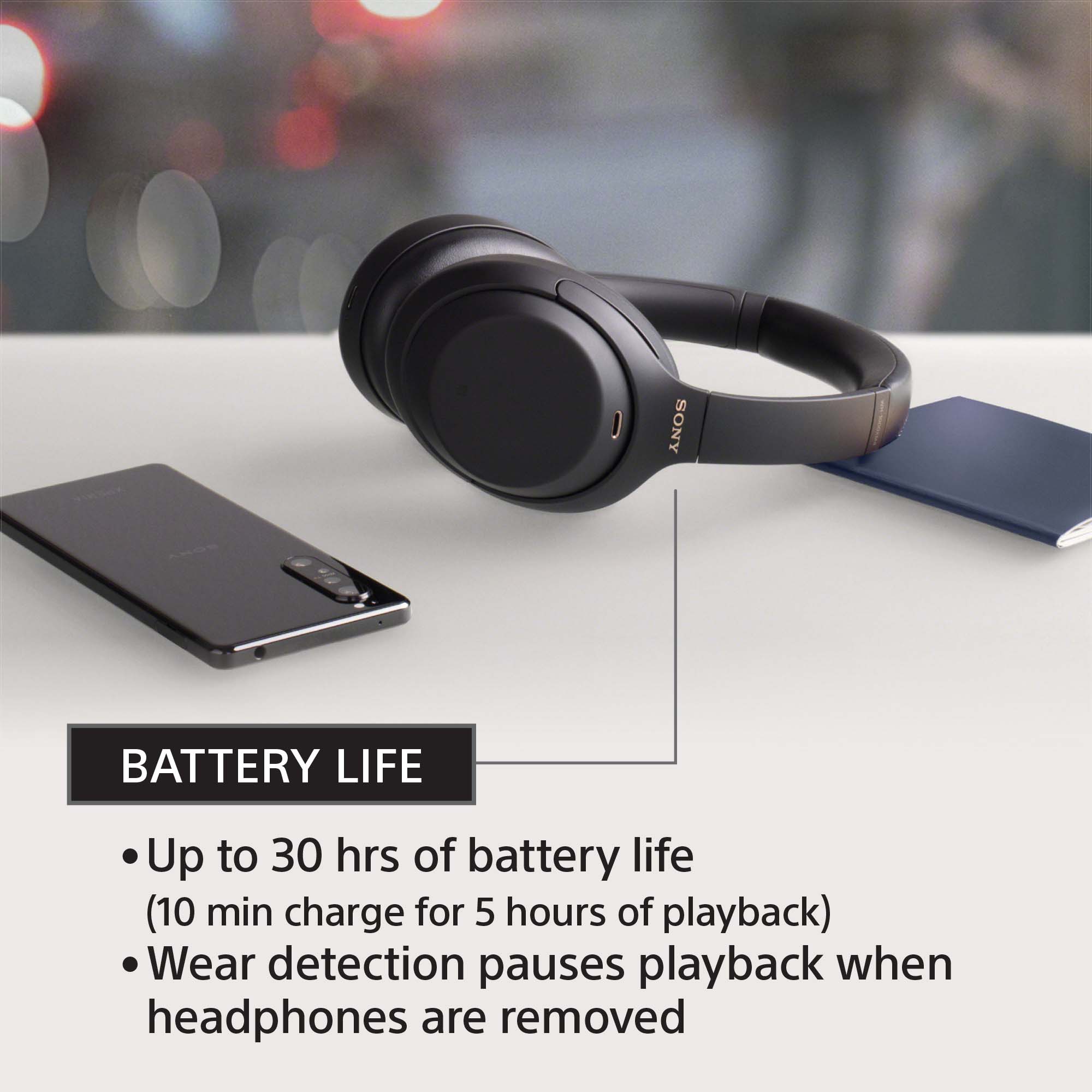 Sony - WH-1000XM4 Wireless Noise-Cancelling Over-the-Ear Headphones - Black, , hires