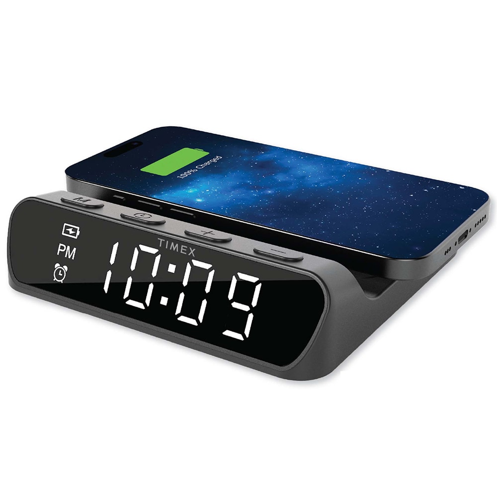 Timex Alarm Clock with Wireless Charger for iPhone, Samsung, and AirPods - Black (TW14B), , hires