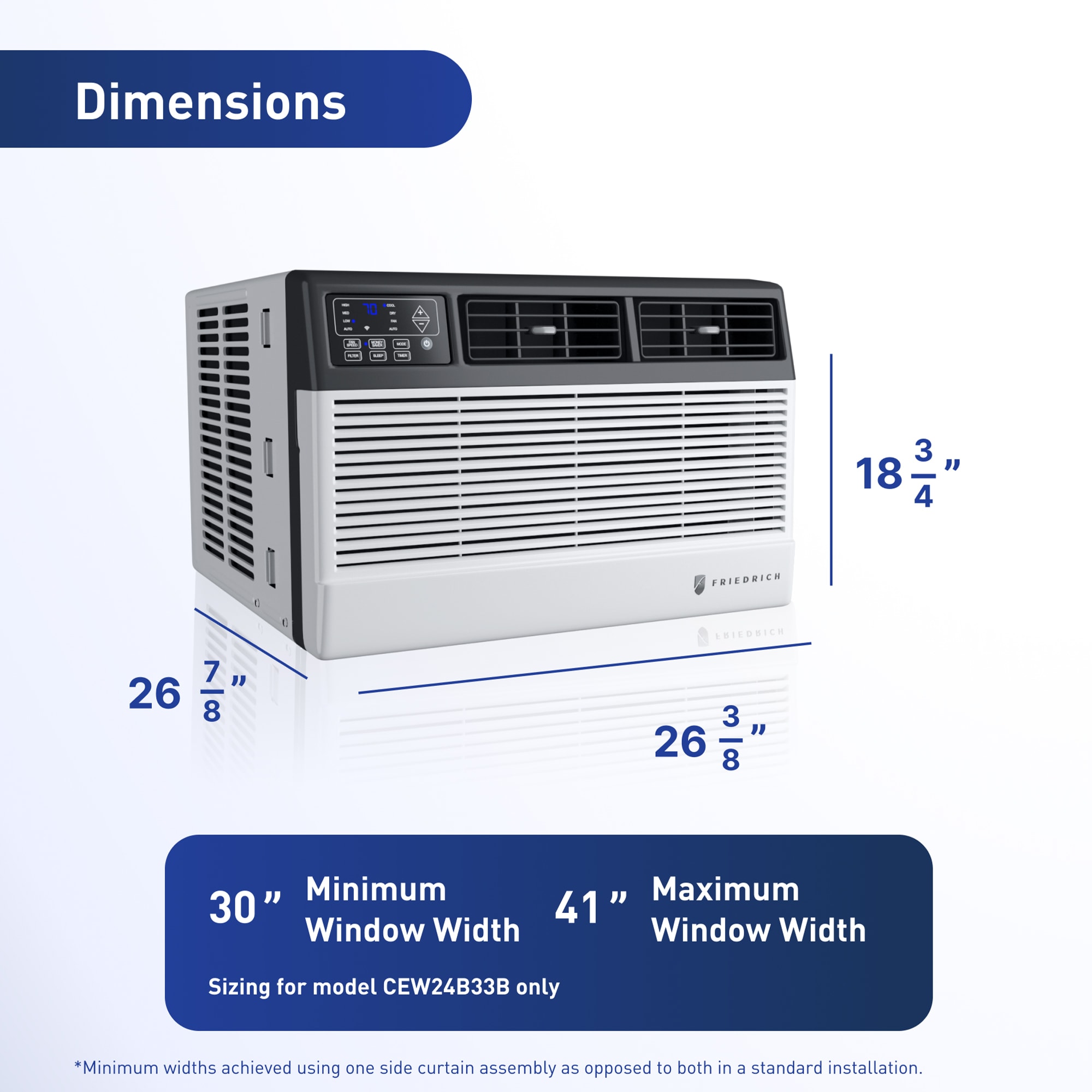 Friedrich Chill Premier Series 8,000 BTU 115V Smart Window/Wall Air Conditioner with Electric Heat, 3 Fan Speeds, Remote Control - White, , hires